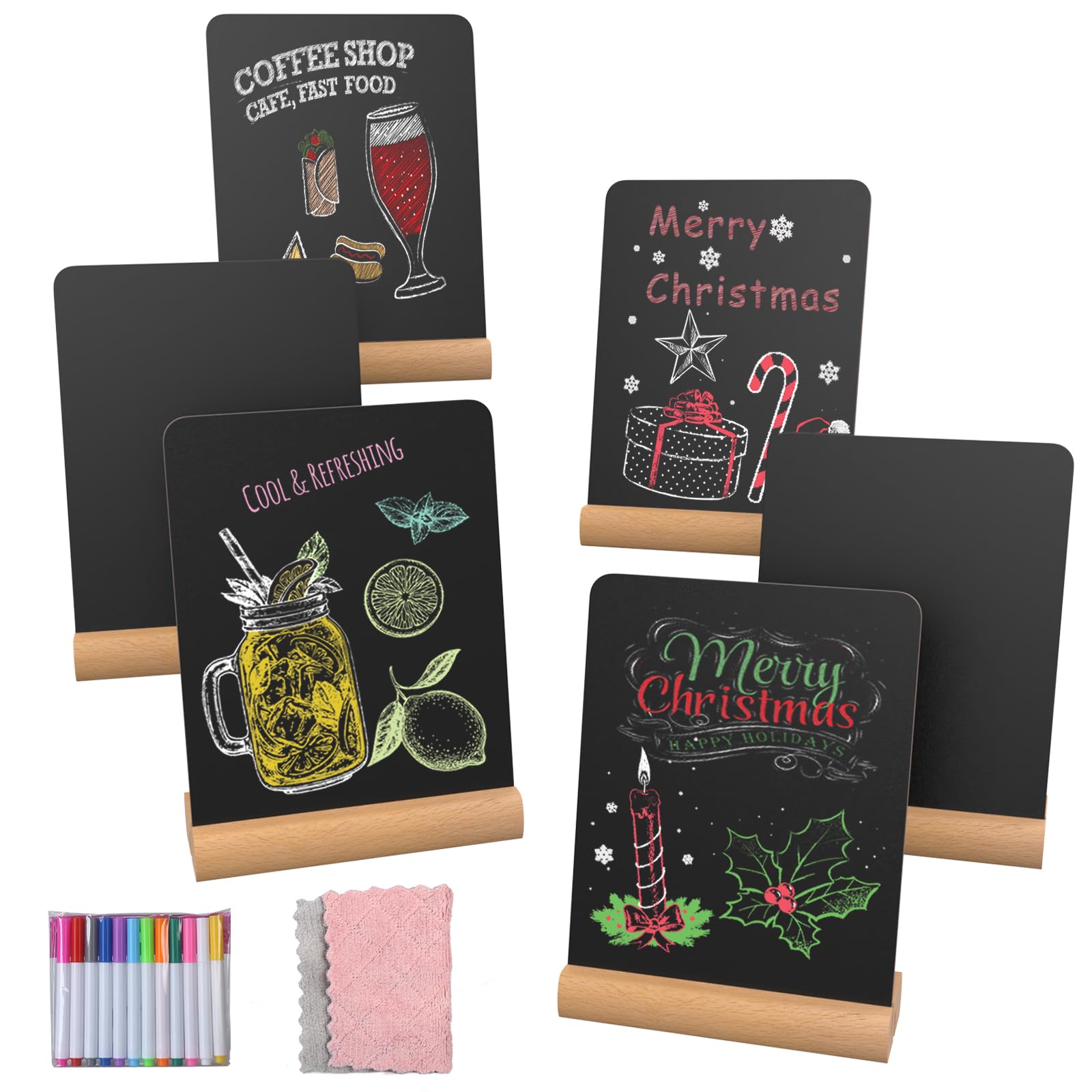 Chalk Board, 6x8 Inch Small Chalkboard Signs with Stand, Tabletop Mini Chalkboard Sign for Food,Small Bussiness, Coffee Shop, Parties, Message Boards, Table Numbers (Pack of 6)