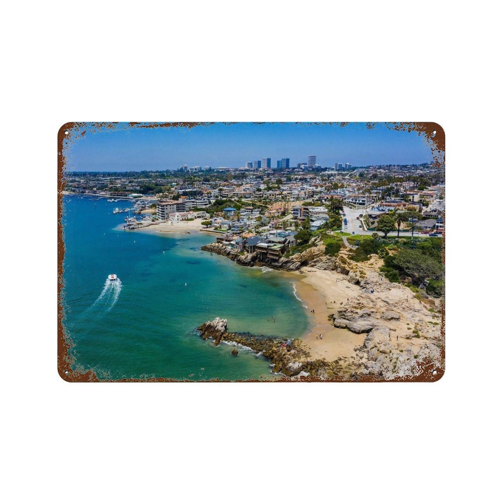 xiaoxiaoshen Real Photo Newport Beach Decor California Wall Decor Art Metal Tin Poster Modern Home Decor Art Home Bar Shop Decorations Vintage Sign 20x30cm