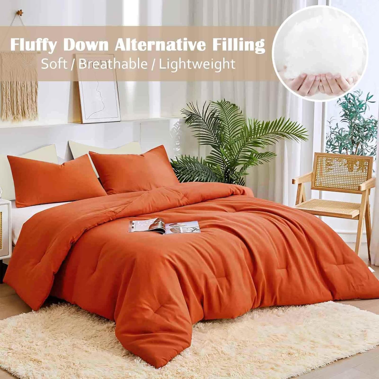 Nanko Boho Queen Size Comforter Set Burnt Orange Terracotta, All Season