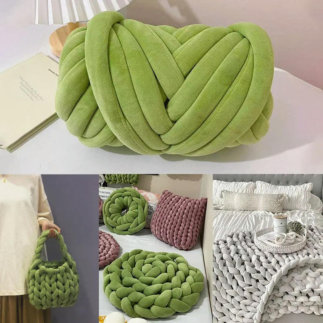 Aksamitny, gruby, masywny, gruby przędza, ręcznie robiony na drutach, tkany koc z nici, dywany ogromna przędza, DIY, ręcznie robiony koc