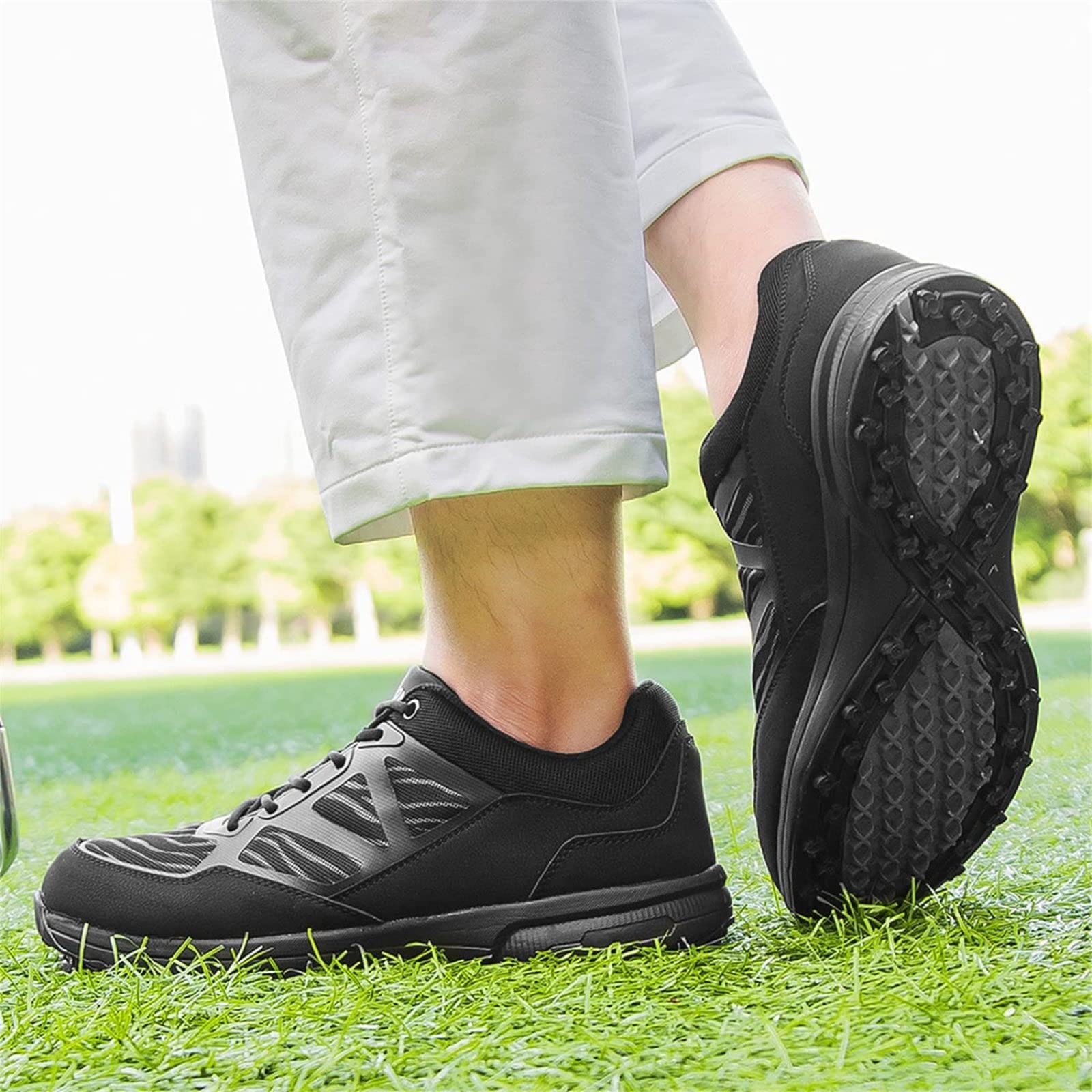 ZKHD Męskie buty golfowe, lekkie oddychające golfa sportowe trampki profesjonalne bez kolców wygodne tenisówki do gry w golfa sznurowane antypoślizgowe trampki do biegania, czarne-36 UK