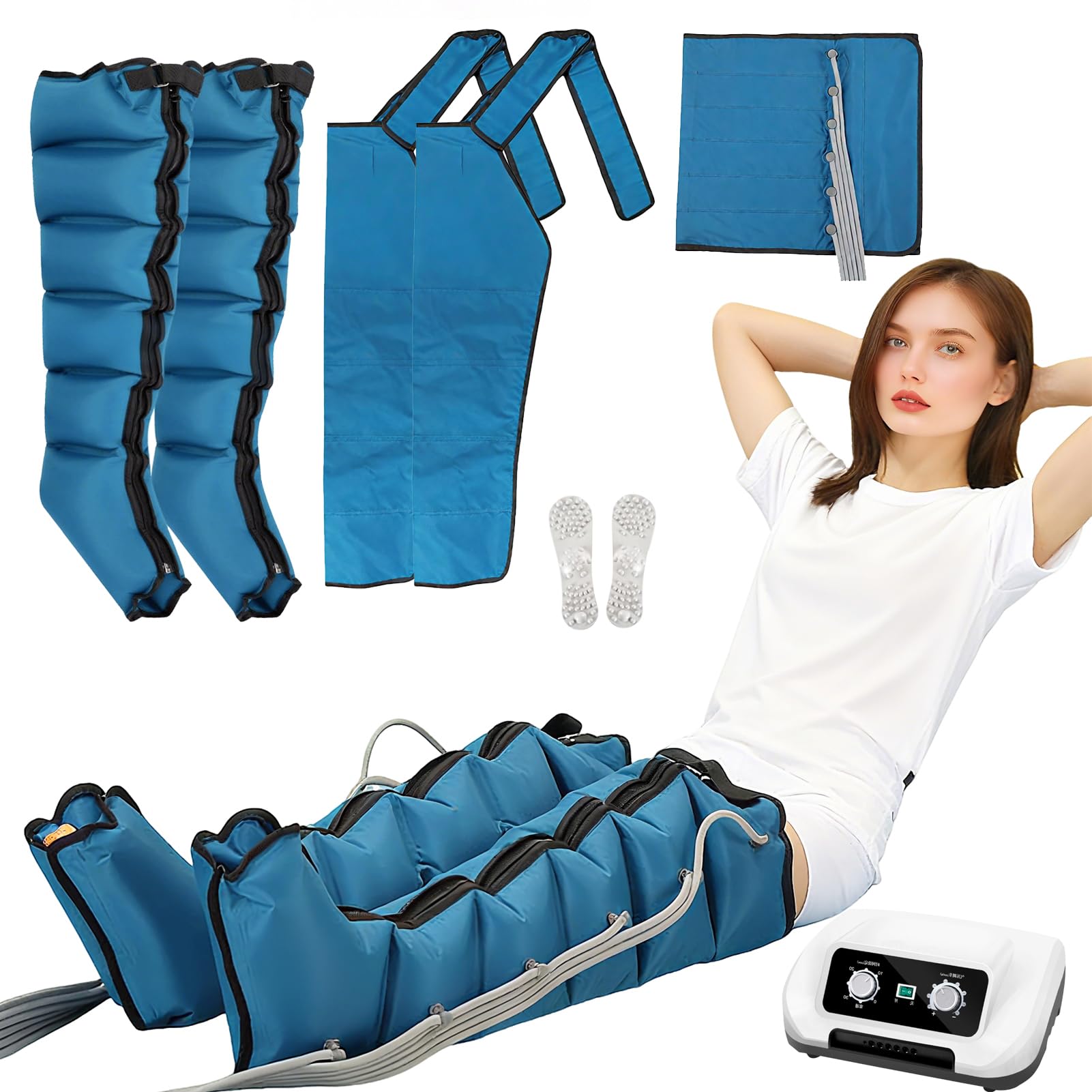 Botas De Presoterapia 6 Cámaras - Presoterapia para Casa Abdomen Y Piernas, Drenaje Linfatico Masajeador De Piernas, Masajeador Eléctrico De Compresión De Aire Alivia Piernas Cansadas