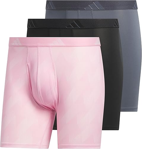 adidas Men's Microfiber 3-pack Boxer Brief, Performance Boxer Briefs Underwear Pack for Men, Adi Summit Clear Pink-True Pink/Black/Onix Grey/Microfiber, Medium
