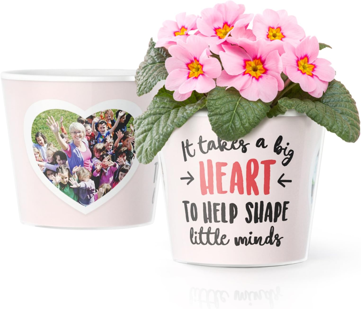 Childminder Gifts - Nursery Teacher - Leaving Flower Pot (ø16cm) with a frame for two photos (10x15 cm) | It takes a Big Heart to help shape little minds