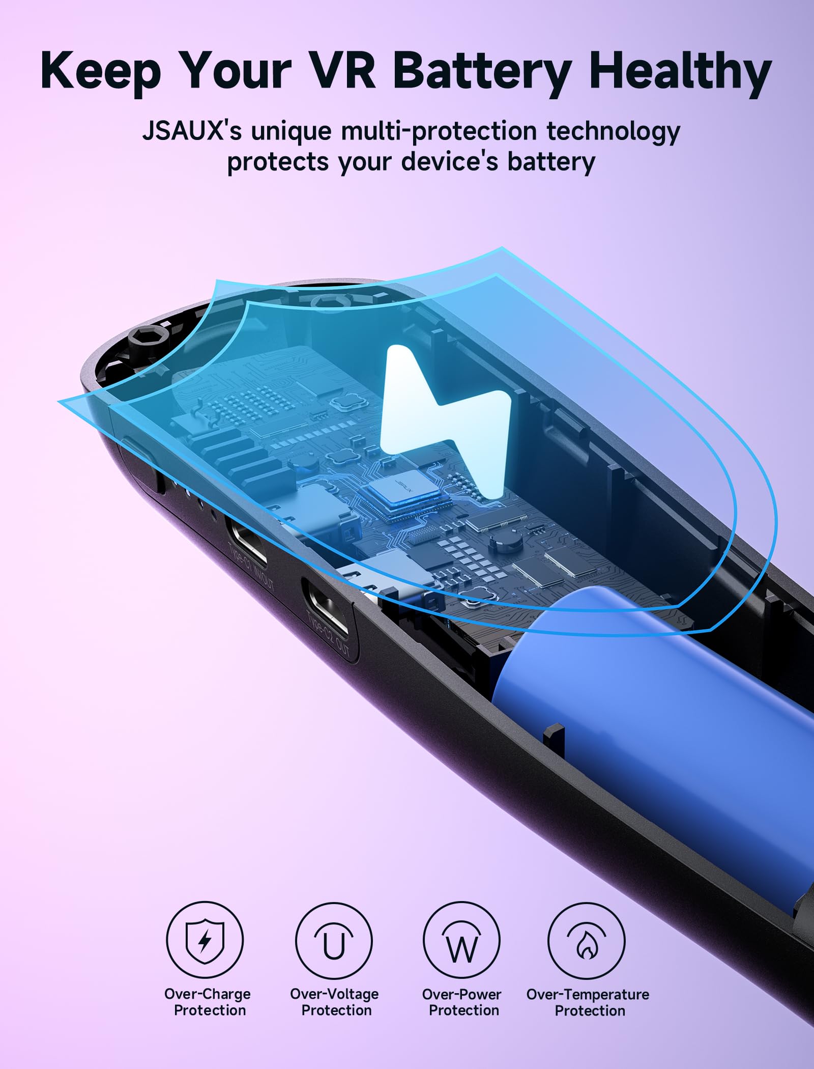 JSAUX - Batería para Oculus Quest 3, 10000mAh PD Cargador rápido (duración adicional 4-6 horas), accesorios VR Extend Power, compatible con Oculus Quest 2