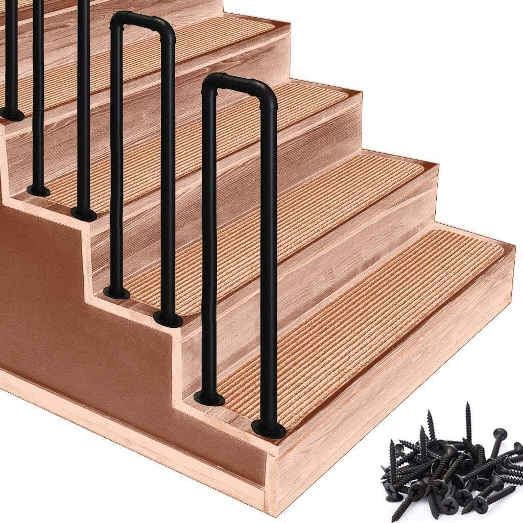Main courante pour rampe d'escalier extérieure en fer forgé noir mat 35-100 cm avec kit