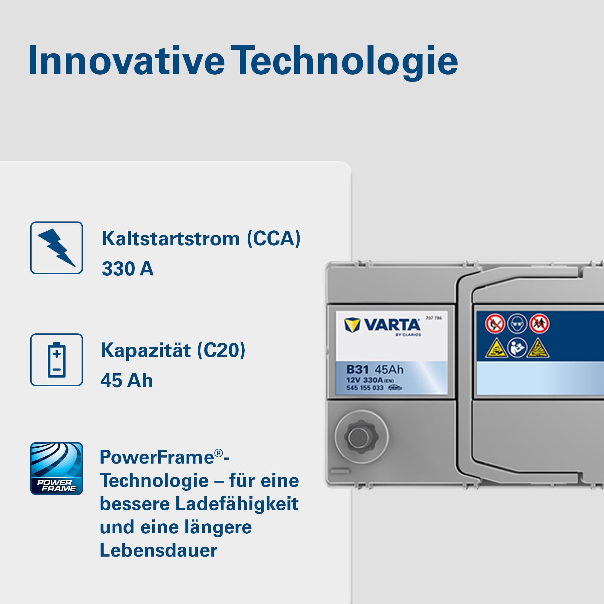 VARTA Automotive DYNAMIC SLI (B31) 12V 45Ah 330A - Nassbatterie KFZ mit Standardausstattung & ohne Start-Stopp System - Starterbatterie für einfachen Energiebedarf - Bleisäurebatterie wartungsfrei