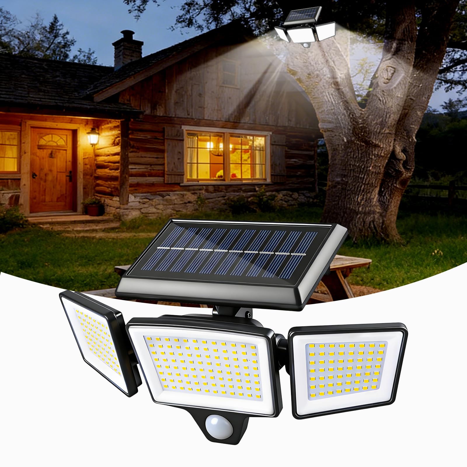 Beuaati Solar Lights Outdoor, 208 LED Solar Security Lights Outdoor Motion Sensor, 4 Modes 270° Wide Lighting Angle, IP65 Waterproof Wall Lighting for Front Door, Garden, Garage, Yard, Path