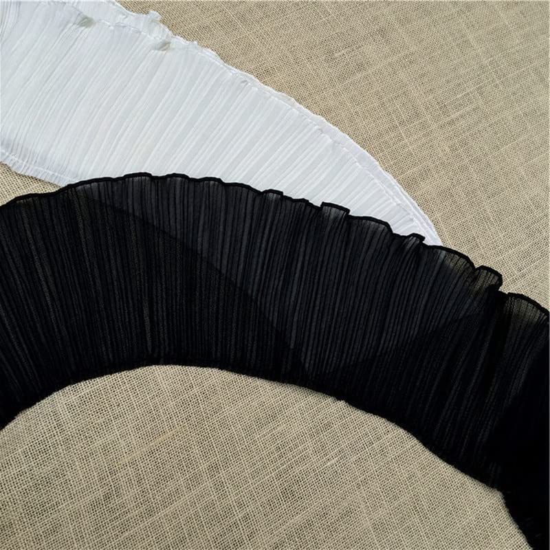 Finiture in pizzo, passamanerie for tende da 10 metri tessuto di pizzo elastico pieghettato 17 cm colletto in pizzo chiffon finiture in nastro abbigliamento fai da te abiti da sposa decor(Black)