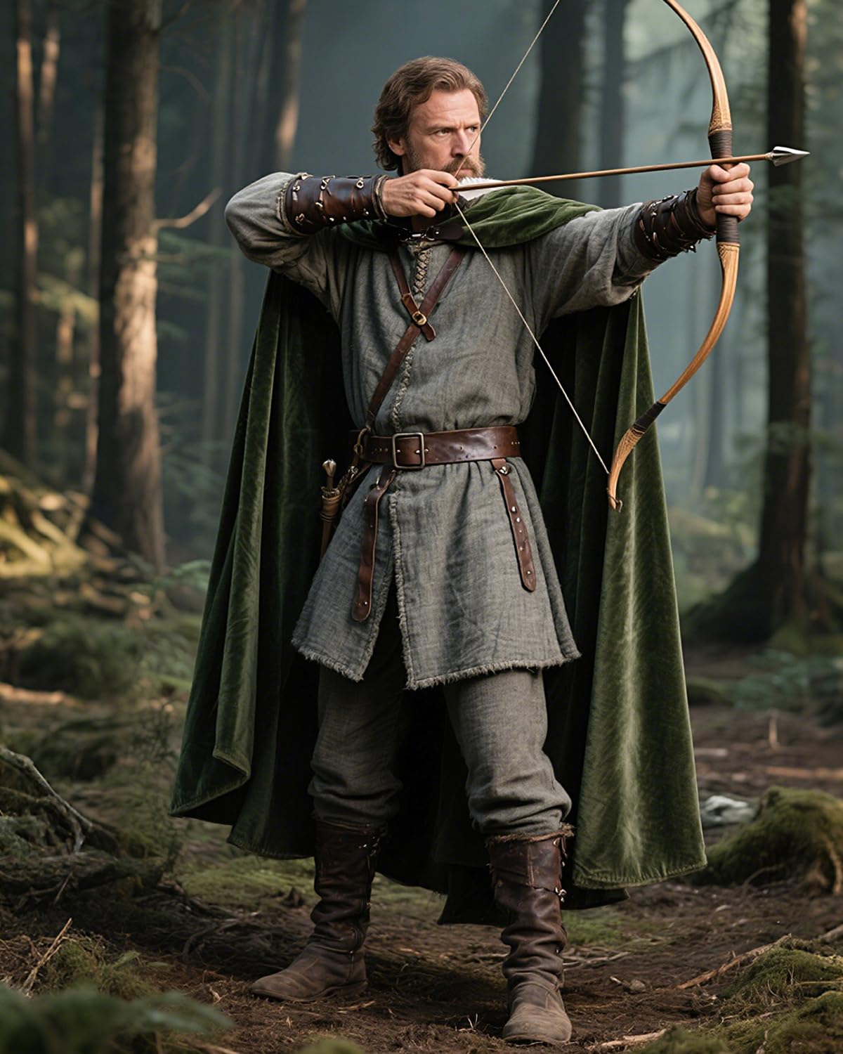 keland Mittelalter Umhang mit Kapuze Renaissance Cloak für Damen Herren Halloween Cosplay (Olivgrün)