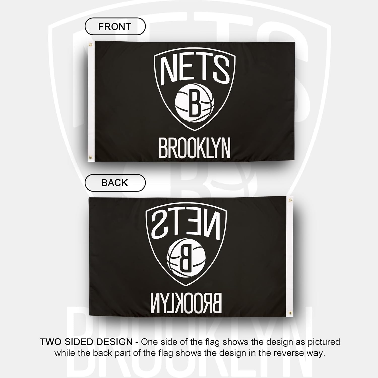 Desert Cactus Brooklyn Nets Flag NBA 100% Polyester Indoor Outdoor 3x5 feet National Basketball Association Team Flags (Flag #2)