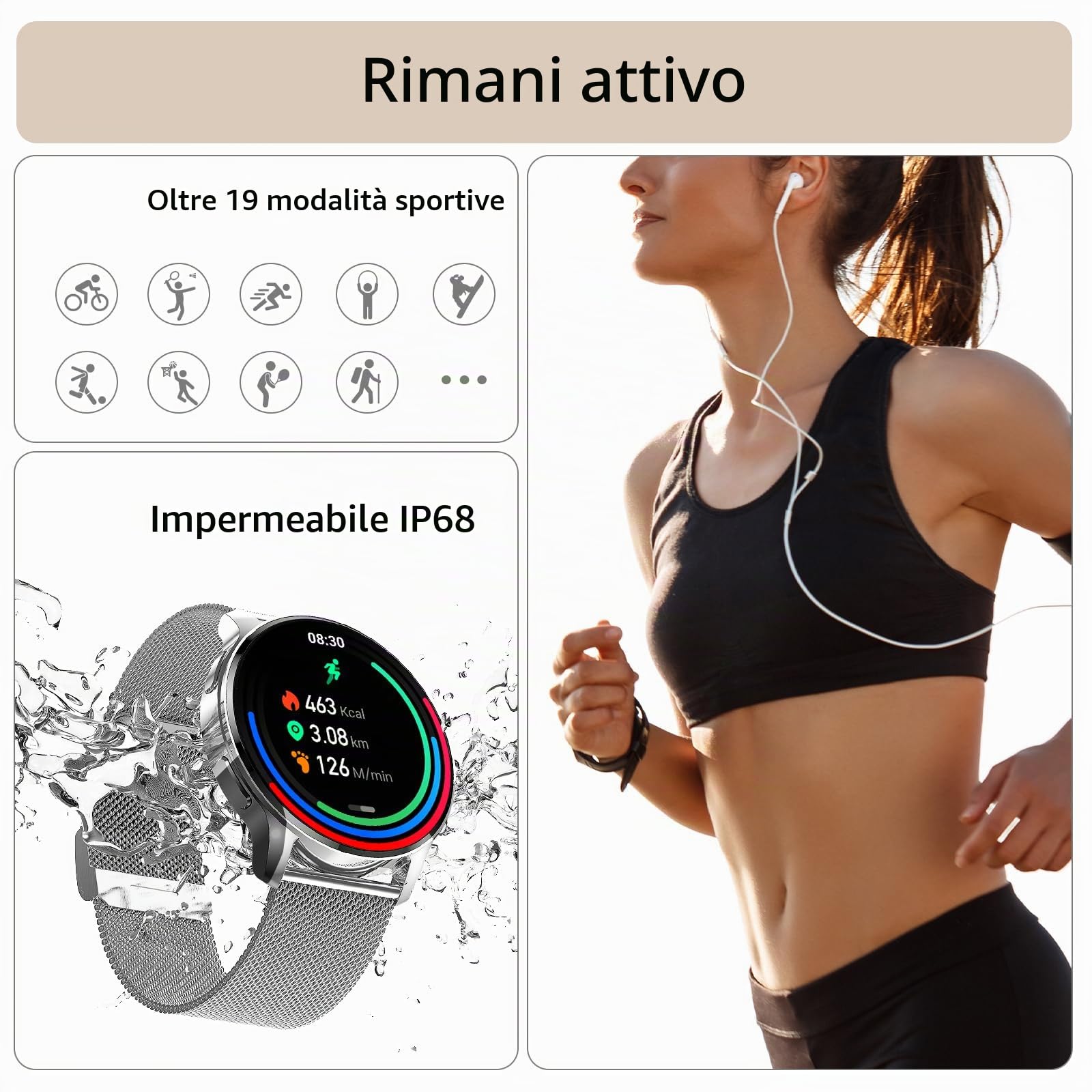 Smartwatch Donna Uomo Chiamata Bluetooth Contapassi Sonno Monitor | 1,34" HD Screen Smart Watch Rotondo Impermeabile Cardiofrequenzimetro Orologio Fitness Android IOS [3 Cinturino]