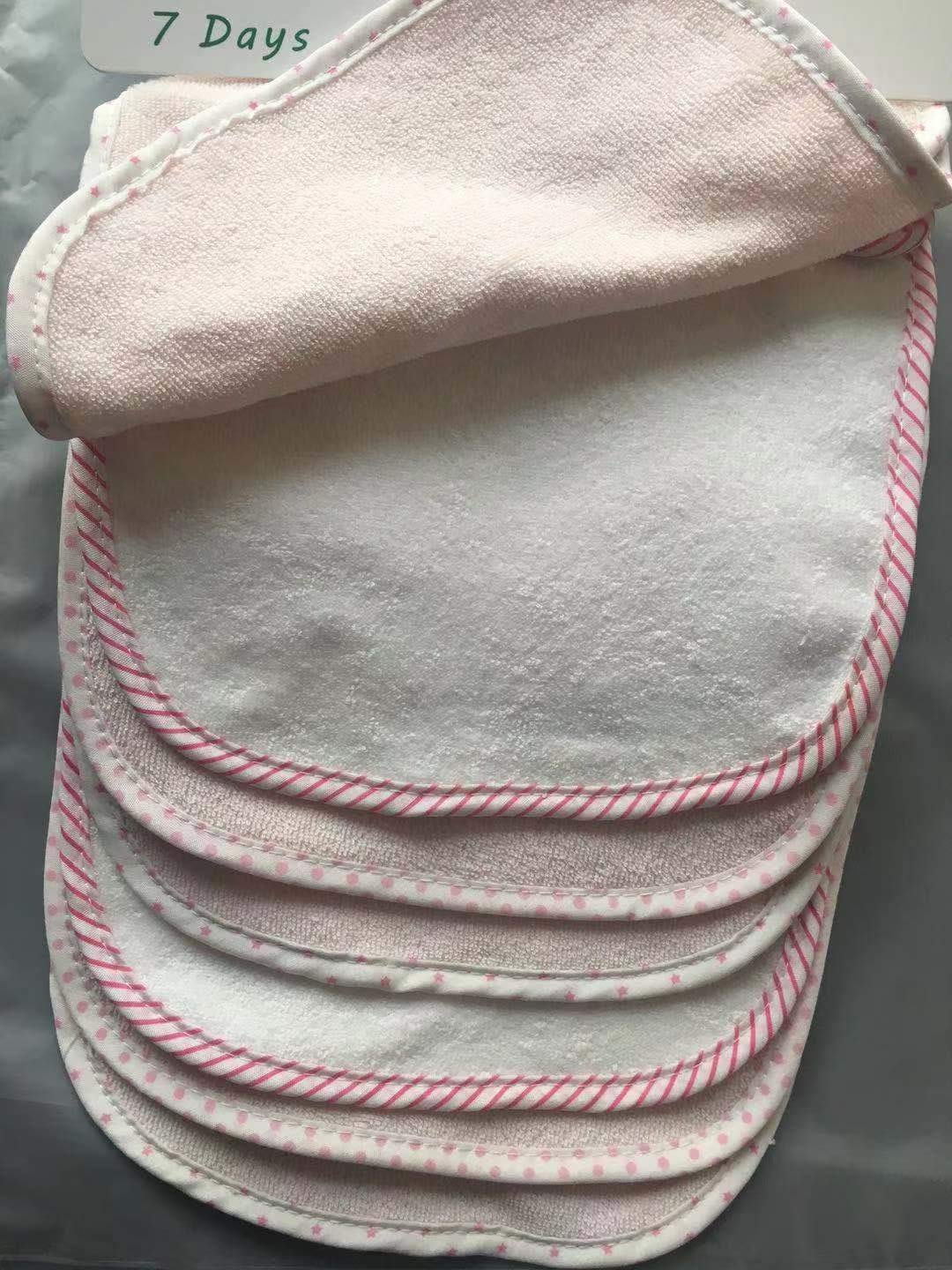 Little lucky baby Set di 7 bavaglini morbidi a doppio strato, 100% cotone, assorbenti (pink)