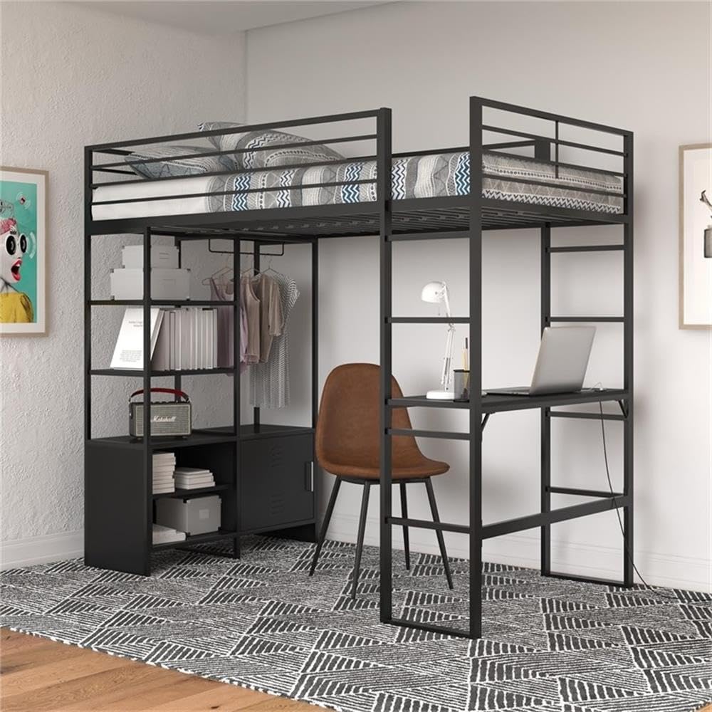Pemberly Row Loft Bed in a room with a person using the desk