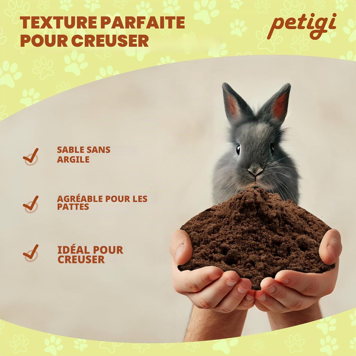 Petigi Sable à Creuser pour Lapins 25 kg Les bacs à Creuser des Lapins | lièvres et chinchillas, Doux pour les pattes sensibles, sans additifs chimiques ni contaminants, sans argile