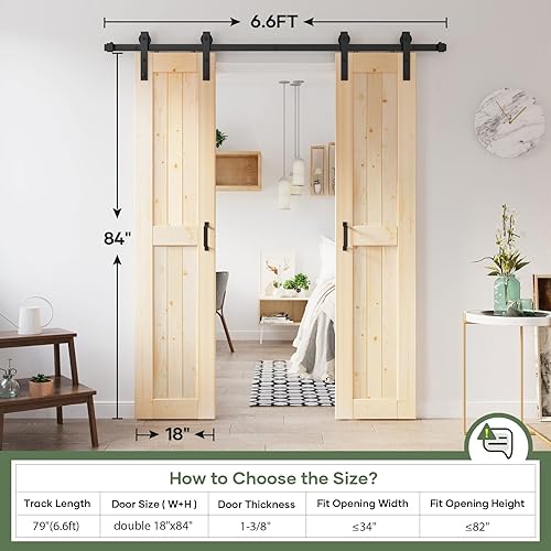 Miniatura 7 de Losa de puerta corrediza de madera de granero de 36 x 84 pulgadas (puerta doble de 18 x 84 pulgadas) con kit de herramientas de 6.6 pies, requiere