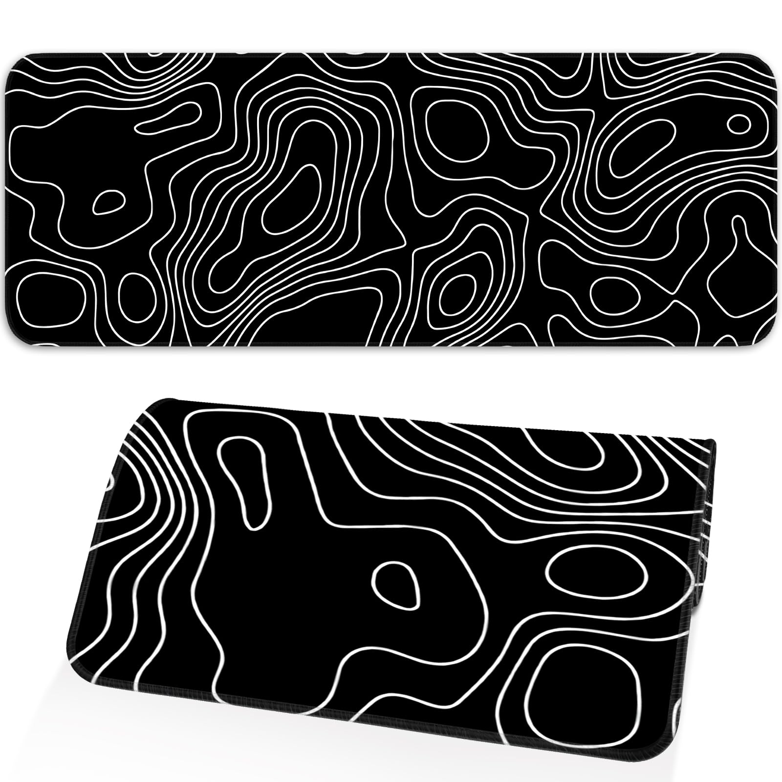 Opiuoezi Gaming Mouse Pad, Non-Slip Rubber Base, Stitched Edge Mouse Pad for Office, Home, Black Terrain Line, Extra Large 31.5x11.8 Inch