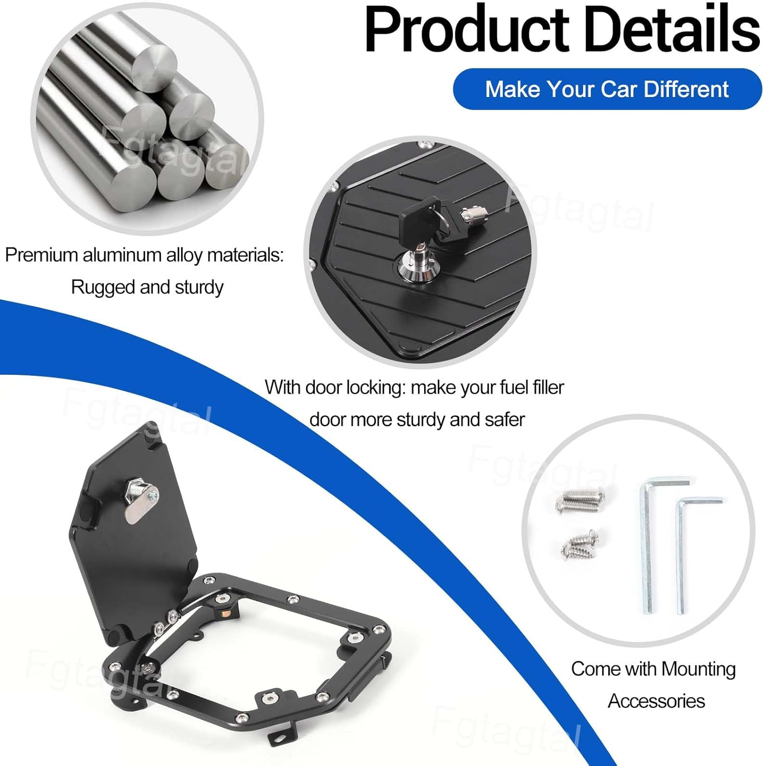 Fuel Filler Door Locking Gas Tank Cap Cover Compatible with Nissan Titan 2016-2023, Aluminum Gas Tank Doors Replacement, Fuel Filler Door Cover Protection Accessories