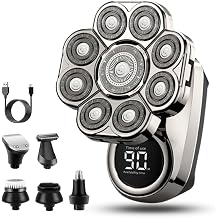 Bawldy Shaver Pro, 9D Floating Head Shaver for Bald Men, 6-in-1 Detachable Head Shavers, IPX7 Waterproof Wet Dry Shaving, Intelligent LED Display, Rechargeable Cordless RazorSet B