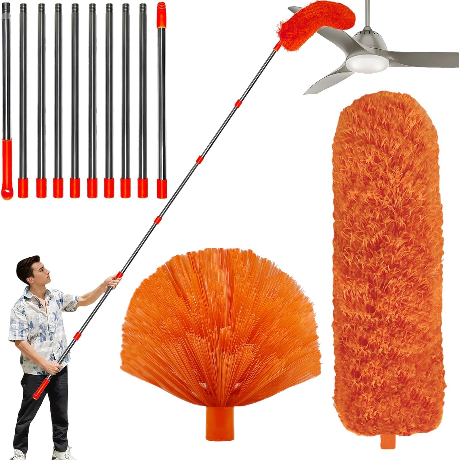 20 Feet High Reach Duster Kit with 2-14 ft Extension Pole, Cobweb & Corner Brush Cleaning Duster Kit for Cleaning, Microfiber Feather Duster Cleaner with Washable Head for Ceiling Fan, Furniture, Home\nSIMILAR NOT EXACT ITEM INCOMPLETE