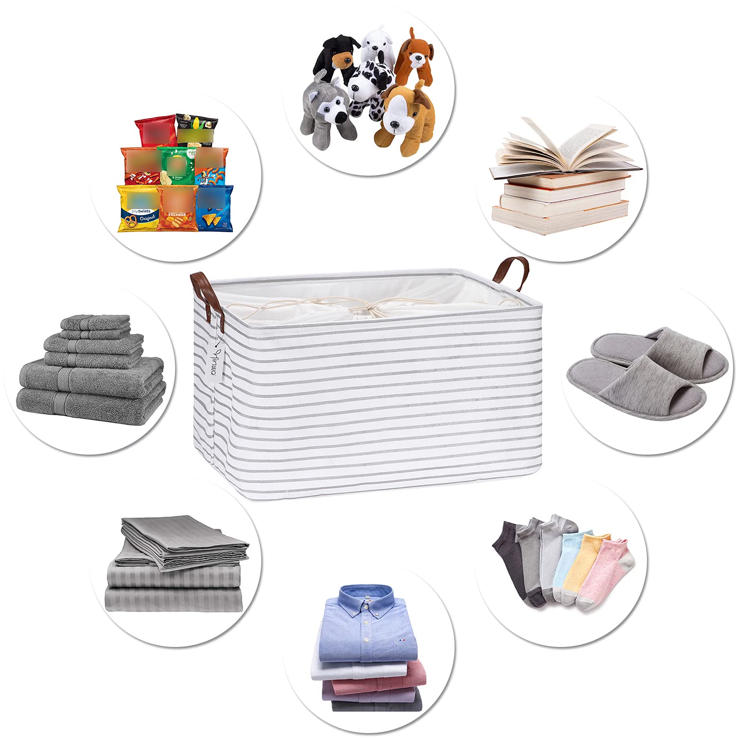 Hinwo 4-Pack Large Canvas Fabric Storage Baskets With Handles, 31L Rectangle Storage Bins, Collapsible Storage Box, Clothes, Toys, Blankets Organizers, 16.5 X 11.8 X 9.8 Inches, (Black Stripe