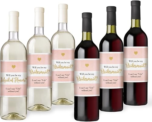 Fluytco Etiqueta de botella de vino con texto "Will You Be My Bridesmaid" Etiqueta de botella de vino de propuesta para ser dama de honor. Ideas, y