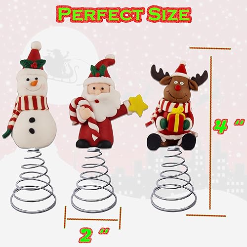 Miniatura 3 de Paquete de 3 decoraciones de repuesto de cerámica para árbol de Navidad, incluye muñeco de nieve, Papá Noel, reno, base de resorte de metal a juego