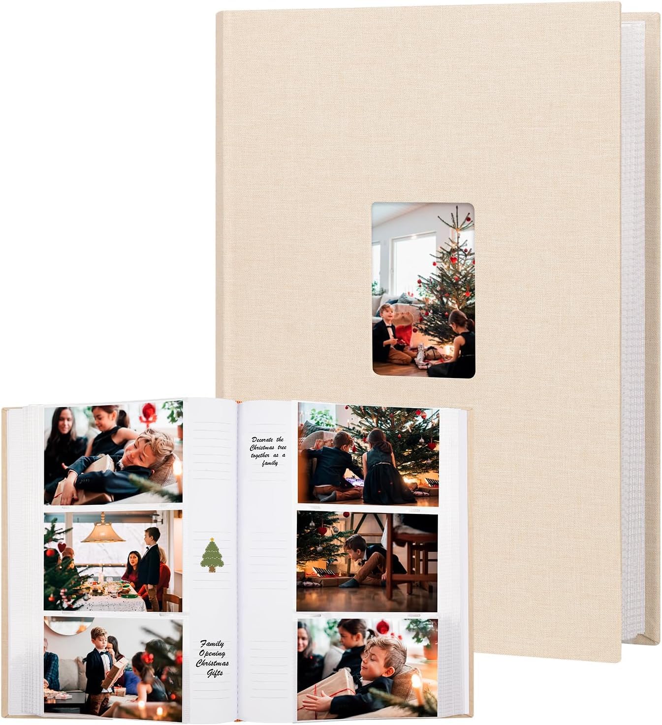 Album fotografico 10x15 450 foto con superficie di scrittura, album fotografico 10x15 copertina in lino con finestra frontale, libro per matrimonio bambini viaggi famiglia immagini bambino (Cachi
