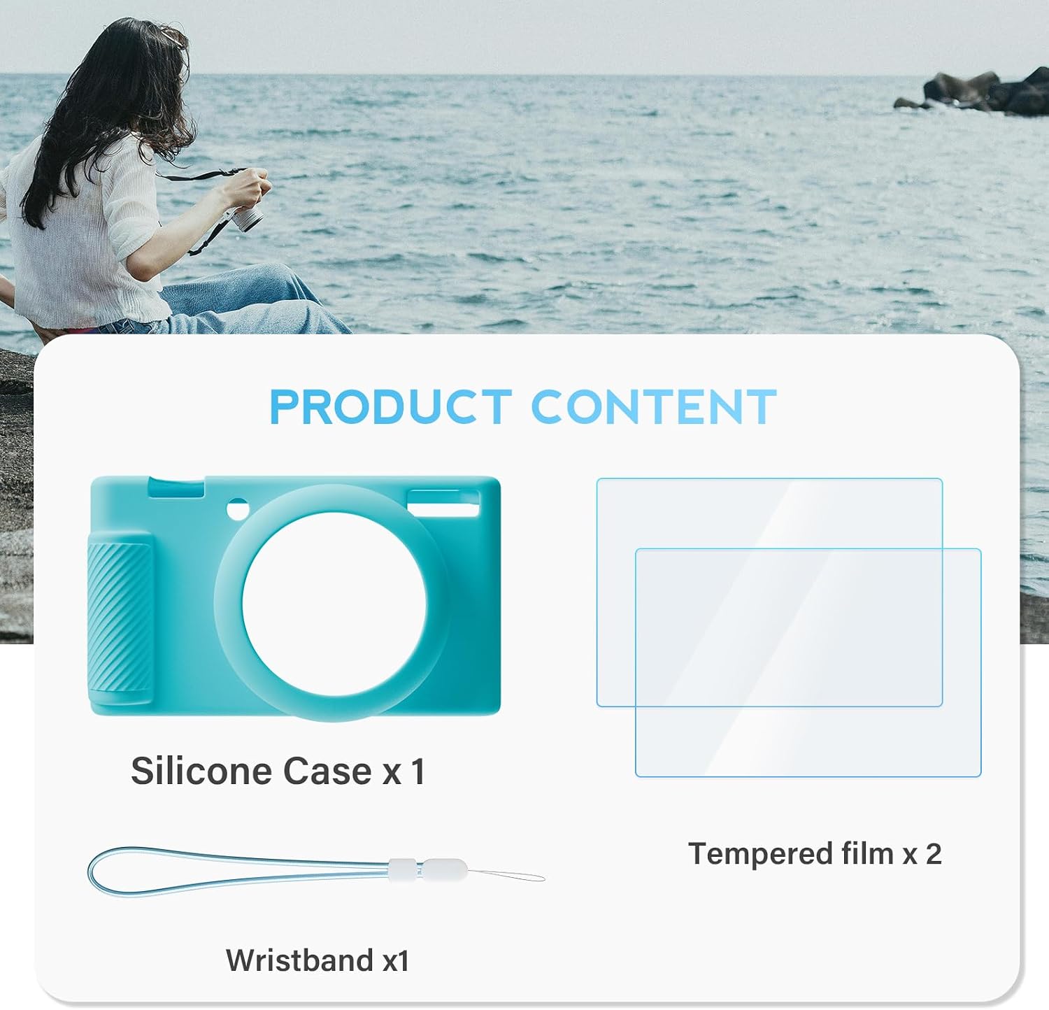 Case for Sony ZV-1F/ ZV-1 II/ZV-1M2 Vlog Camera, ZV1F Silicone Camera Case with 2PCS Screen Protector & Wrist Strap, Anti-Scratch Soft Cover for Sony ZV1F Accessories - Light Blue image 3