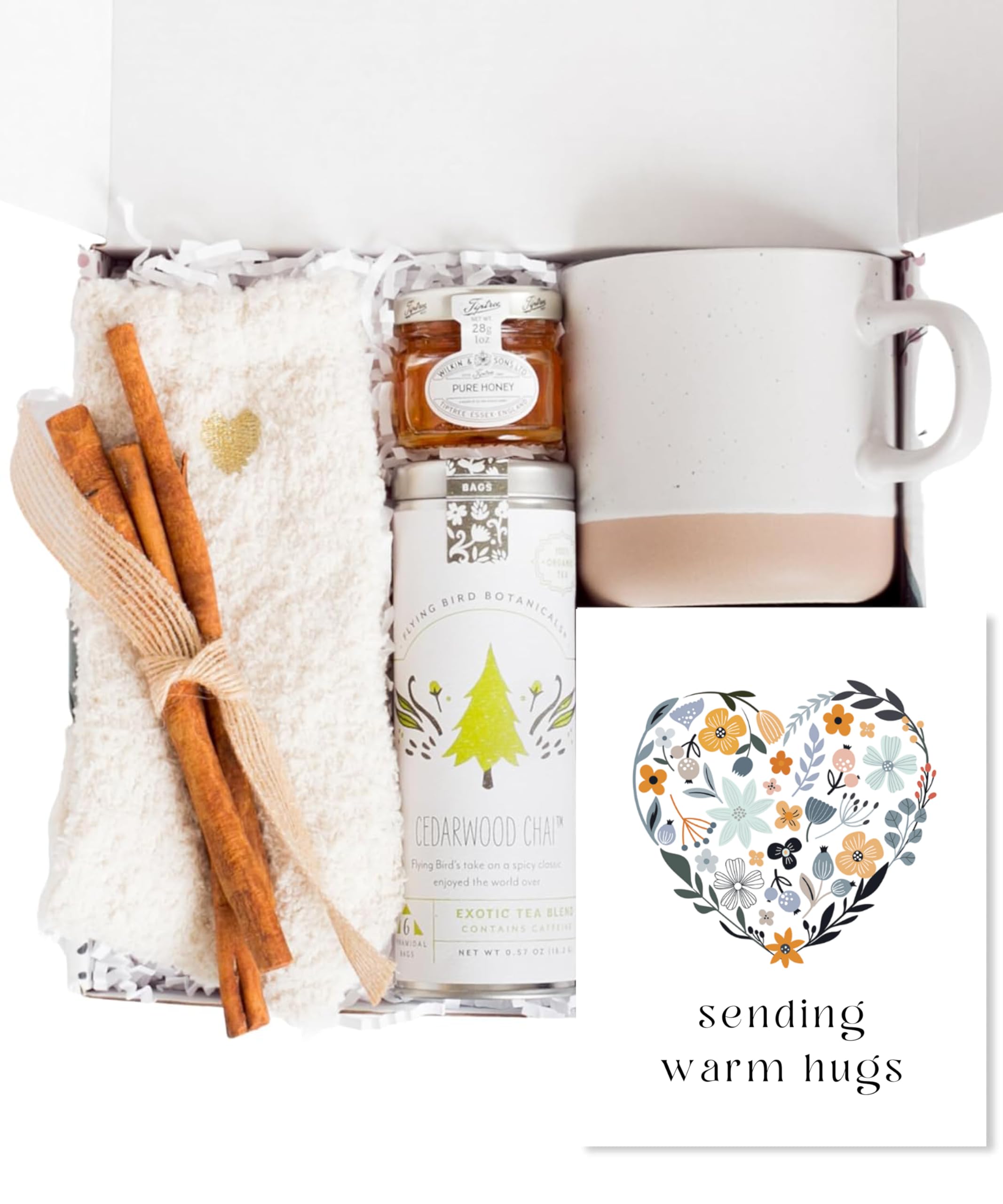 UnboxMe Tea Gift Basket Care Package for Women - Self Care Box with Cozy Socks, Mug, Chai Tea, Honey & Cinnamon, Get Well Soon, Thinking of You