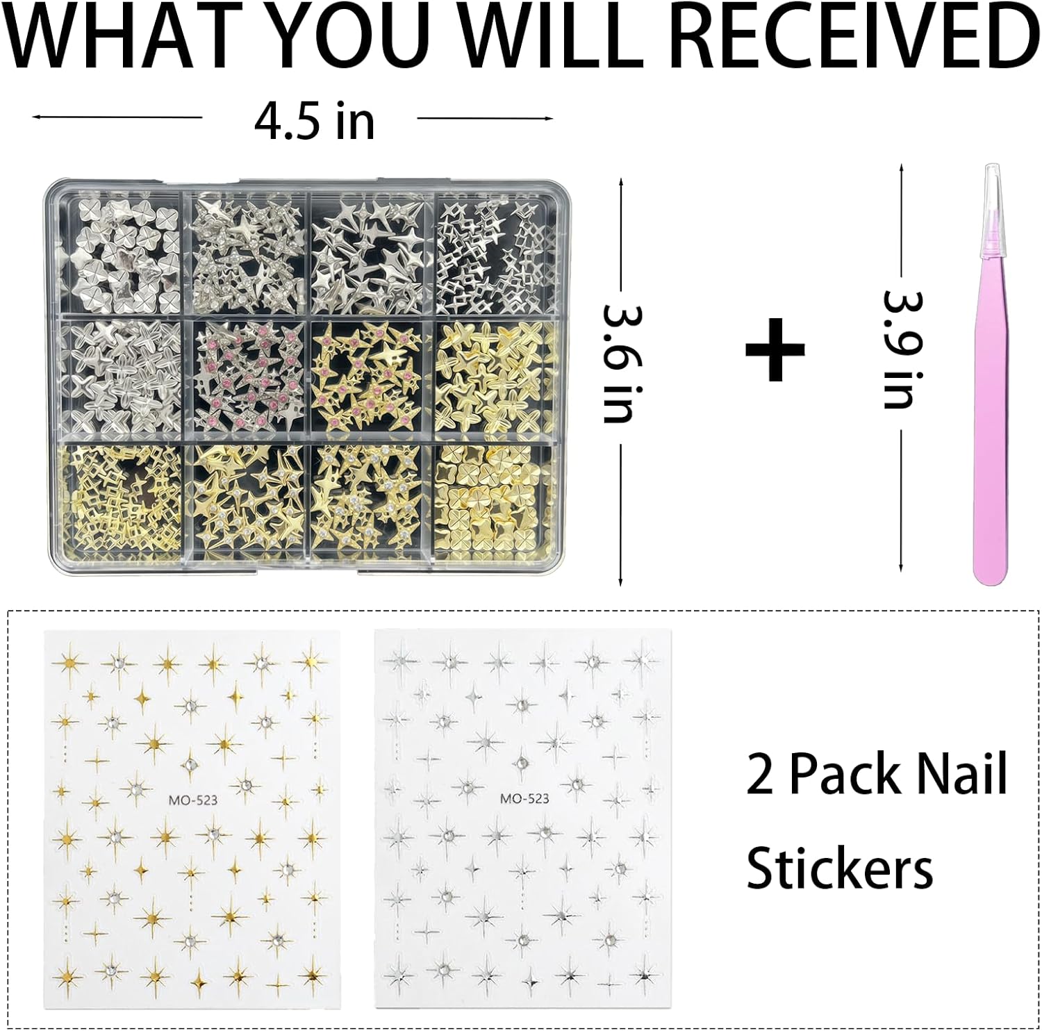 170 Pcs 3D Silver and Gold Y2K Nail Charms with Stars for Nail Art Decoration - Image 3