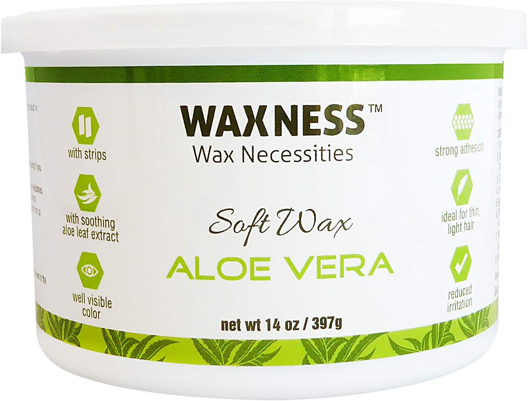 Waxness Soft Wax Tin Aloe Vera 14 oz (400 g) – Professional Strip Wax with Aloe Vera for Face & Body, Smooth Application – Made in Italy