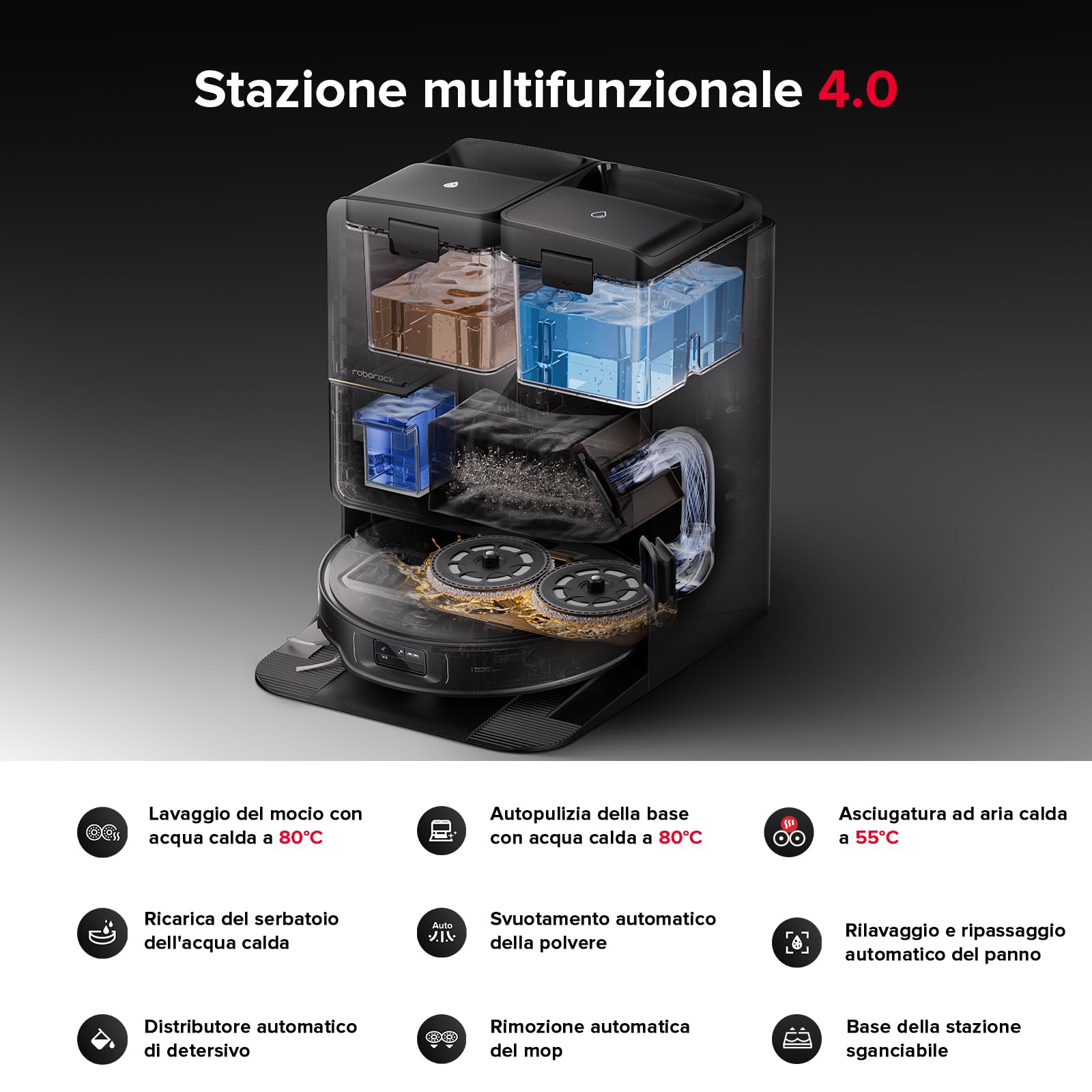 roborock Saros Z70 Robot Aspirapolvere con Braccio Meccanico OmniGrip, 7,98 cm Ultrasottile, 22.000 Pa, Tecnologia FlexiArm Riser, Telaio AdaptiLift, Stazione Multifunzionale 4.0, Hello Rocky, Nero