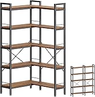 Huuuger 5-Tier L-Shaped Corner Bookshelf, 10 Open Shelves, 49.4" Wide Rustic Brown Bookcase with Metal Frame