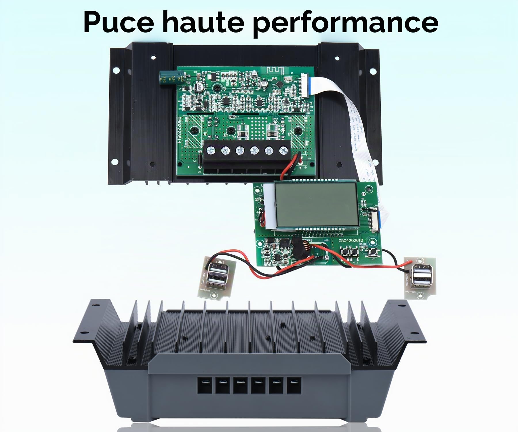 30A Contrôleur de Charge Solaire 12V 24V 36V 48V avec Bluetooth, PWM 30A Régulateur de Charge Solaire avec Sonde Température LCD écran 4 ports USB, pour Plomb Acide Batterie Lithium Batterie