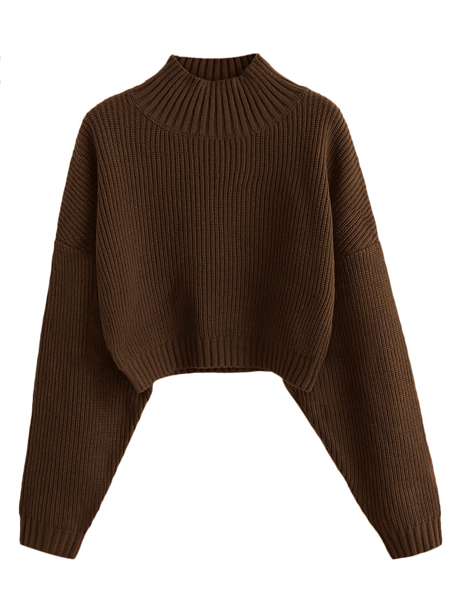 ZAFUL Womens Cropped Turtleneck Sweater Lantern Sleeve Ribbed Knit Pullover Sweater Jumper