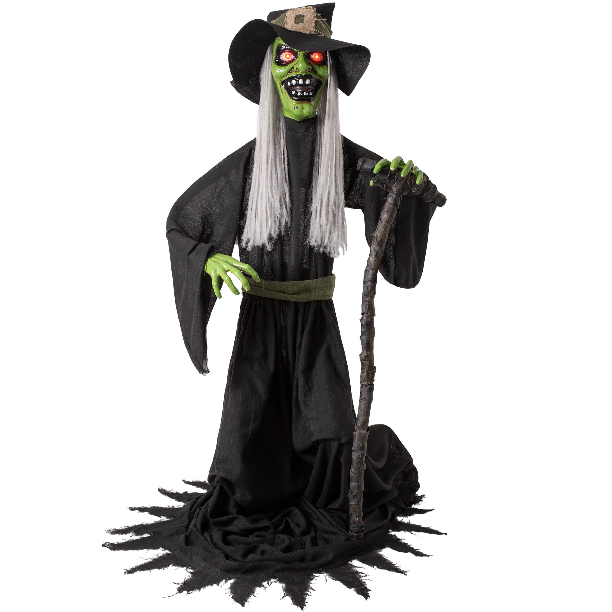 Halloween Animatronic Jump-Scare Witch Decoration, Sound Activated, Red Eyes, Spooky Sounds, Halloween Decor for Indoor/Outdoor Haunted House Prop