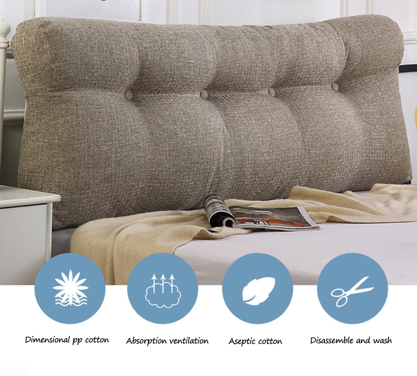 Cojín De Respaldo para Sofá Cama Cabecero Acolchado Respaldo Suave Cojín De Lectura Rectángulo Cojín Lumbar con Funda Rimovibile Adecuado para Cama Y Sofá F 150x50x15cm