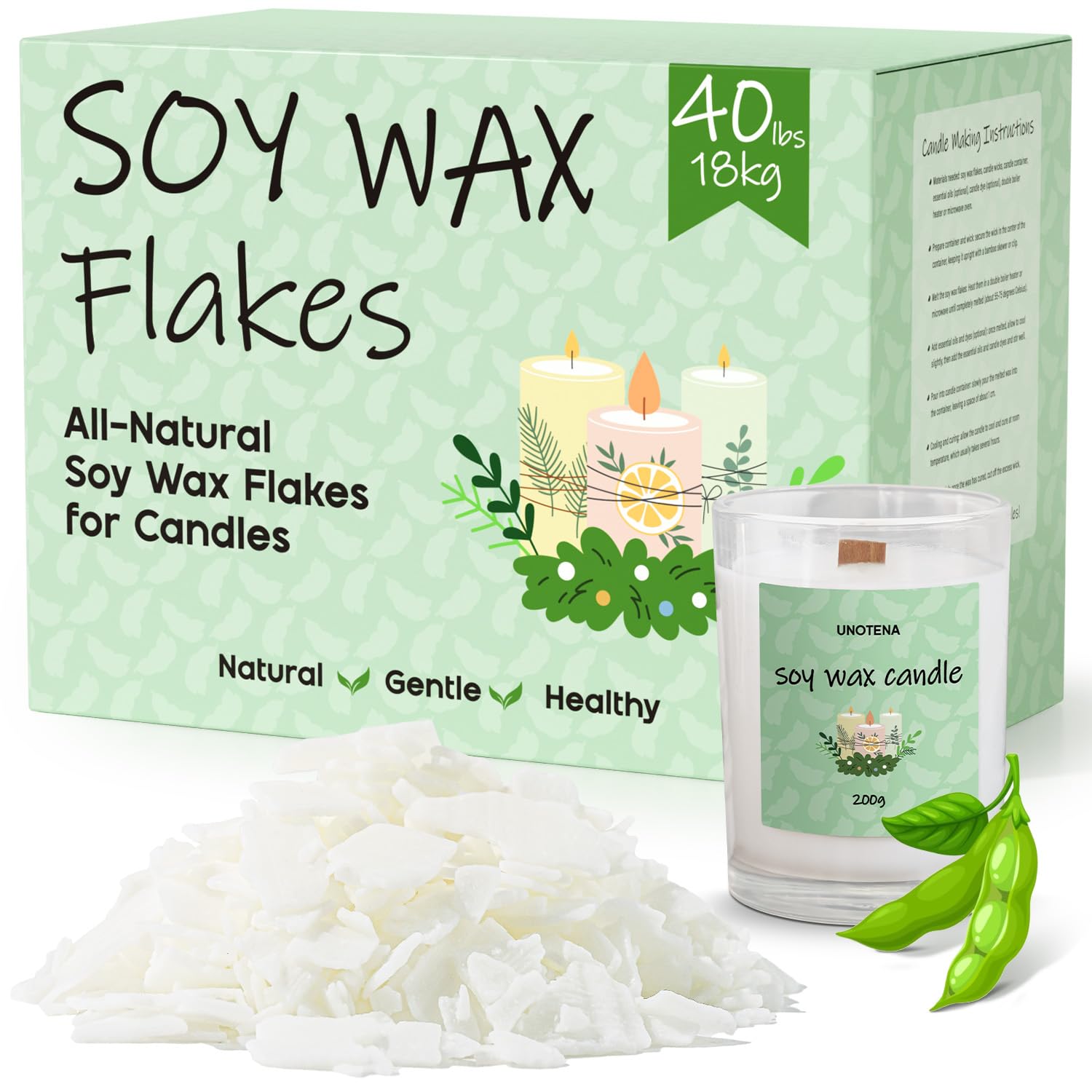UNOTENA Cera de Soja Para Velas, Cera Para Velas 226g/9kg/18kg, Cera de Soja Orgánica 100% Natural Para Velas[ 18KG ]