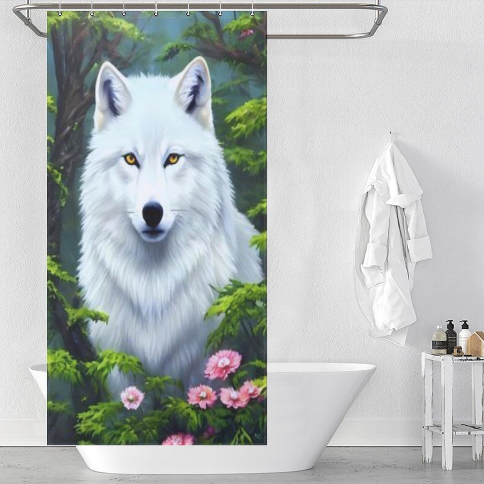 Rideau de douche loup anti-moisissure et imperméable pour salle de bain