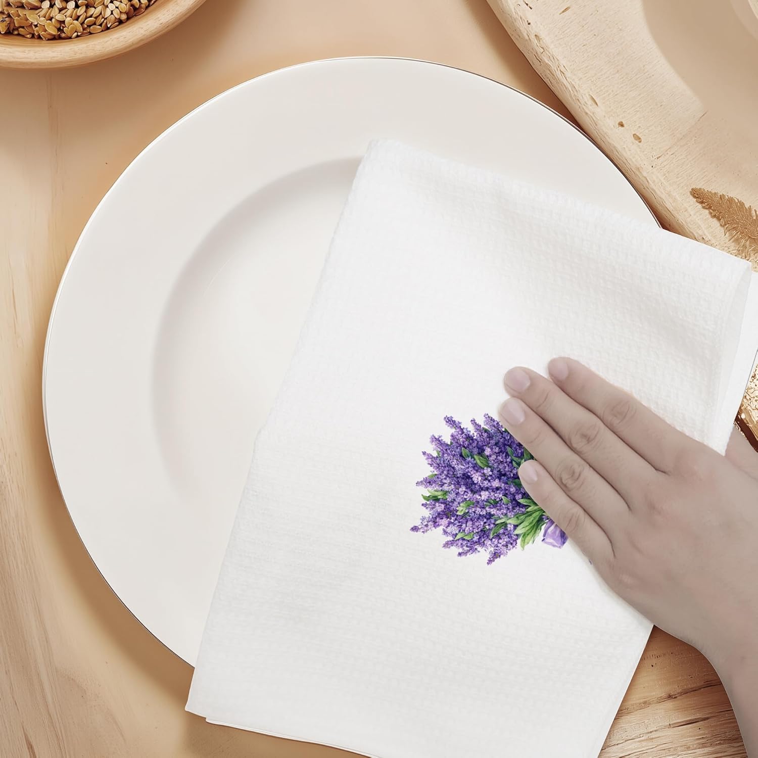 Lavender Bouquet Towels Gifts for Women Men, Purple Towels for Kitchen Bathroom Decor (16x24 inches) - Image 5