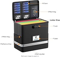 Vista 3 de Caja de archivos ignífuga con cerradura, organizador de almacenamiento de caja de documentos, adecuado para colgar carpetas de archivos