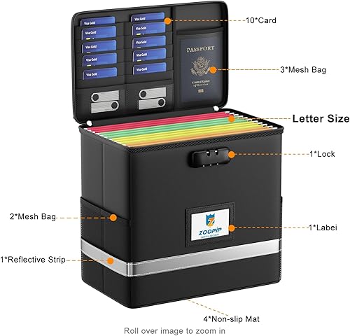 Vista 3 de Caja de archivos ignífuga con cerradura, organizador de almacenamiento de caja de documentos, adecuado para colgar carpetas de archivos