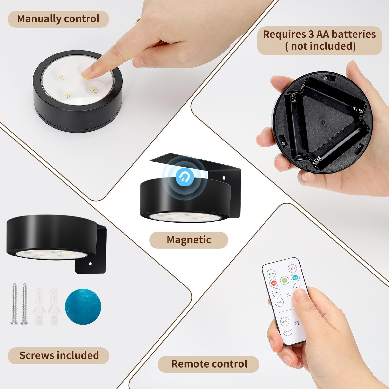 TTQ 4 luci magnetiche per quadri, funzionamento a batteria, con telecomando e timer dimmerabile, luce nera senza fili, decorazione per pareti, cornici e ritratti