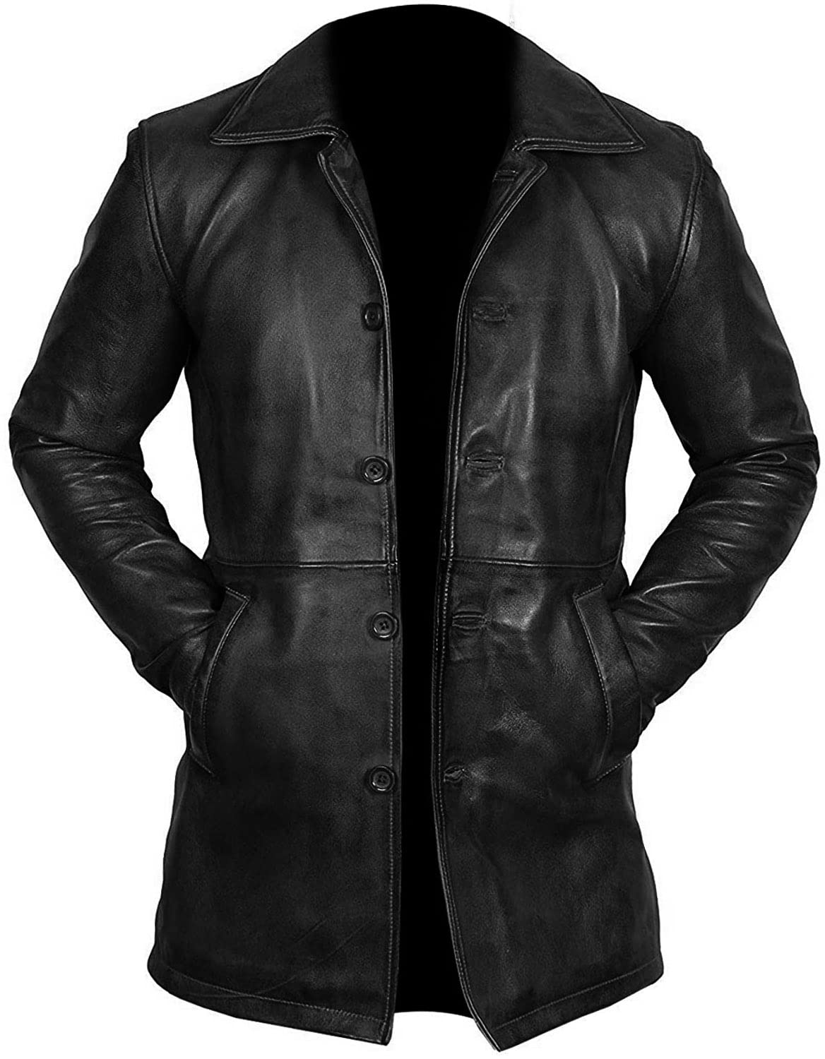 LP-FACON Giacca classica da motocicletta, da uomo, in vera pelle, da uomo, colore: nero