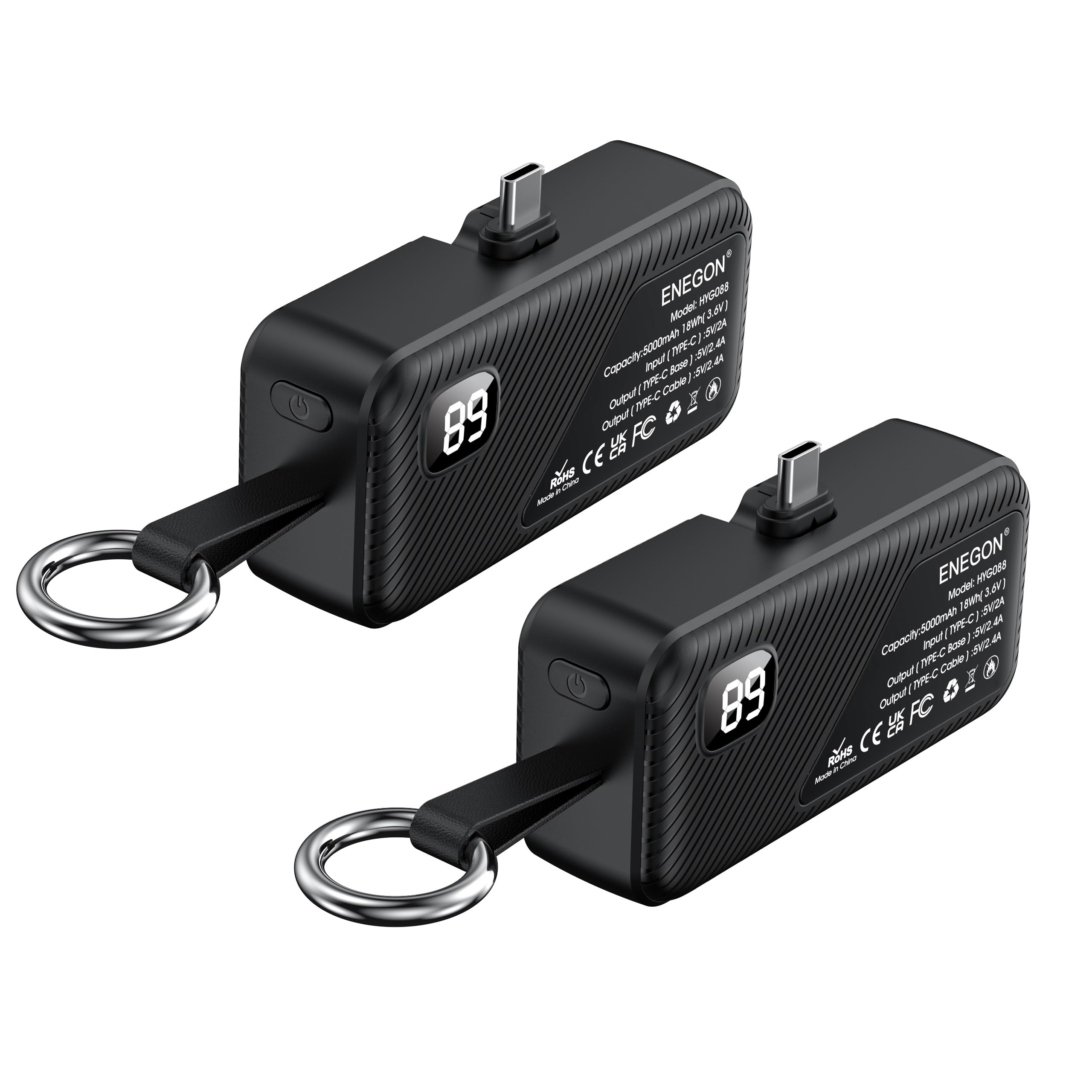 ENEGON Caricabatterie portatile ultra compatto da 5000 mAh, ricarica rapida da 22,5 W, power bank USB-C per iPhone 17/16/15/14/13/Samsung, batteria con spina pieghevole (nero)