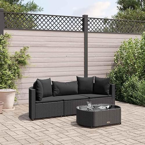Vista 22 de 5-Piece Modular Outdoor Sofa Set Black PE Rattan with Cream Cushions for Patio Balcony Garden Flexible Seating Durable Weather-Resistant Furniture