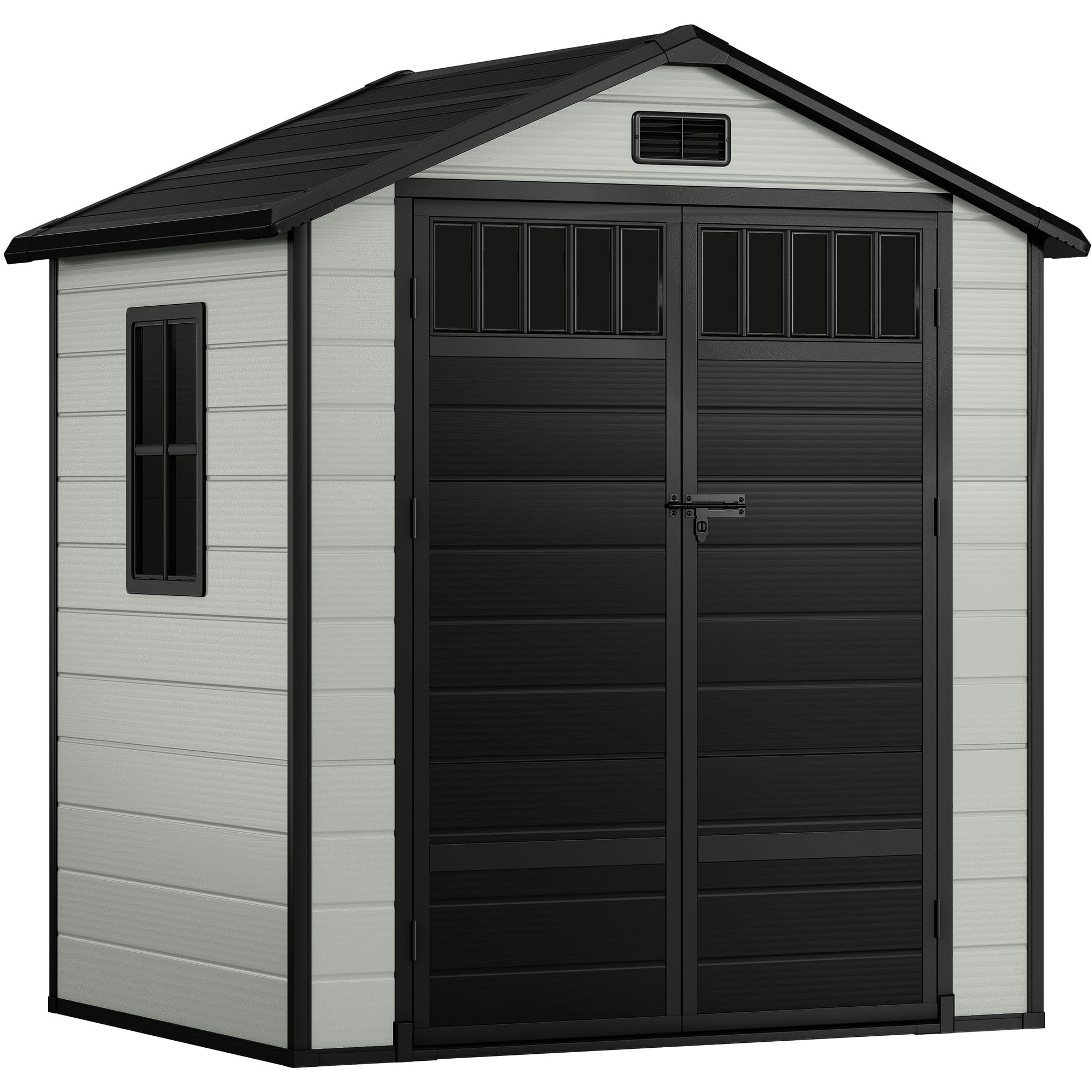 DWVO 6x4.4 FT Outdoor Storage Shed with Fence-Style and Side Windows, Lockable Door, and Vents, Plastic Garden Shed for Garden, Backyard, Patio, Lawn, Blue-Gray