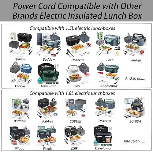 Miniatura 5 de Fiambrera eléctrica Cable de alimentación, cargador de coche de 12 V24 V, cable de alimentación de uso doméstico de 110 V para caja de almuerzo con