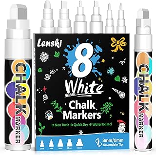 Lenski Kreidestifte für Tafel Abwaschbar, 8 Stück Weiß Kreidestifte für Fenster, Kreidemarker Whiteboard Marker Fenstermalstifte Fensterstifte Tafelstifte, Einschulung Mädchen, Schultüte Füllung